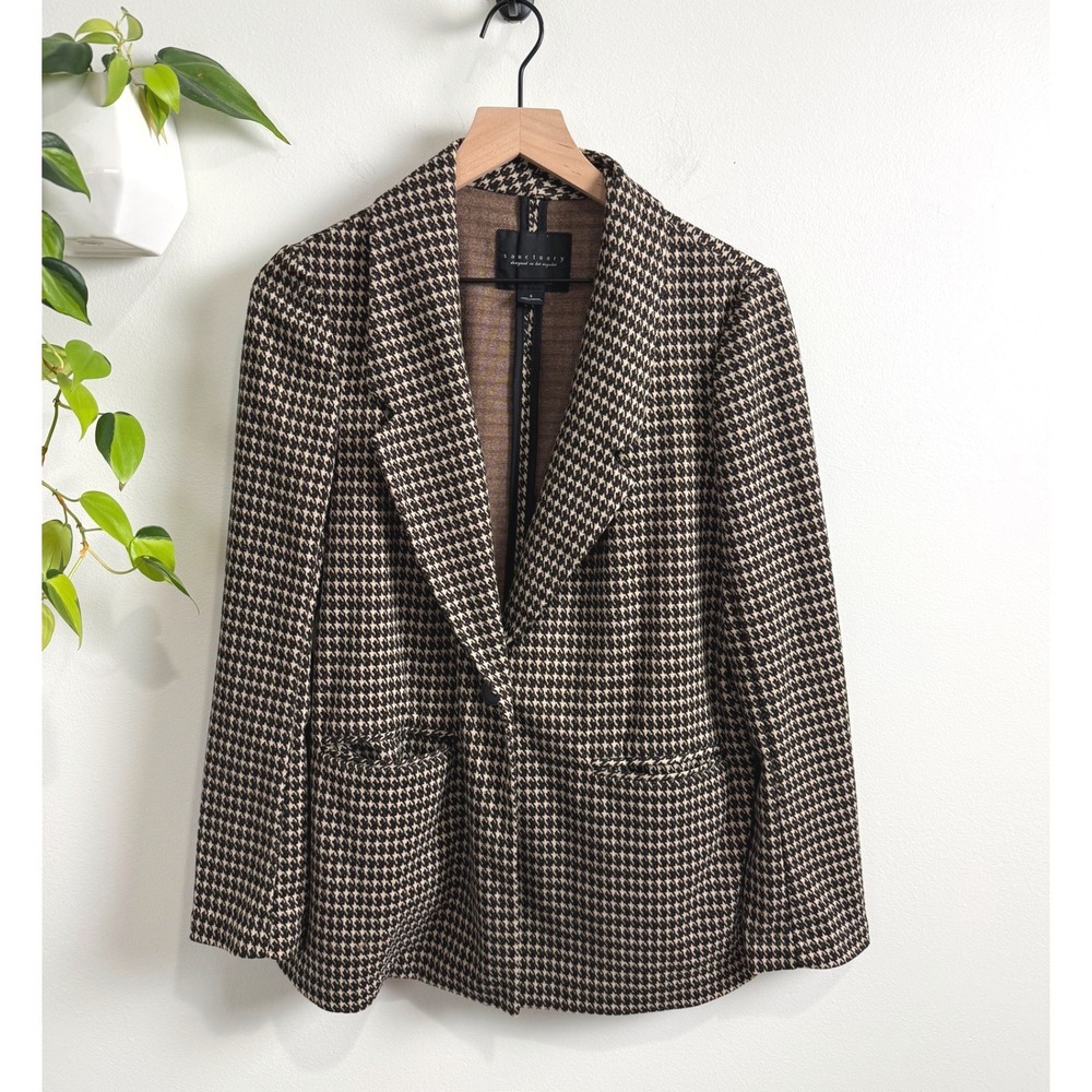 Sanctuary Womens Brown Houndstooth Oversized Knit Blazer Jacket S Academia - Picture 1 of 7